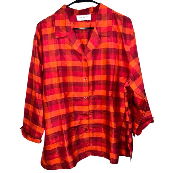 Liz & Me Plaid Button-Up Shirt For Women In Red & Orange - Picture 1 of 4